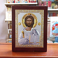 Серебряная икона 15х19 см Иисус Христос на дереве из Греции