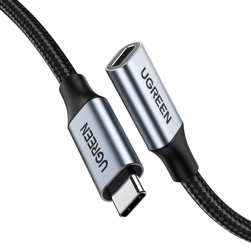 Кабель подовжувач Type-C 3.1 Gen2 UGREEN 100W 5A 10Gb/s тато-мама Braided Extension Cable 1м (сірий) US372