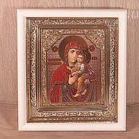 Икона Киево - Братская Пресвятая Богородица, лик 10х12 см, в белом прямом деревянном киоте