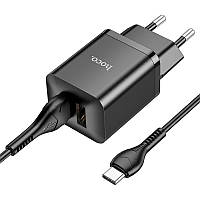 Сетевое зарядное устройство для телефона + кабель Type-C Android HOCO N25 |2USB, 2.1A| Черный