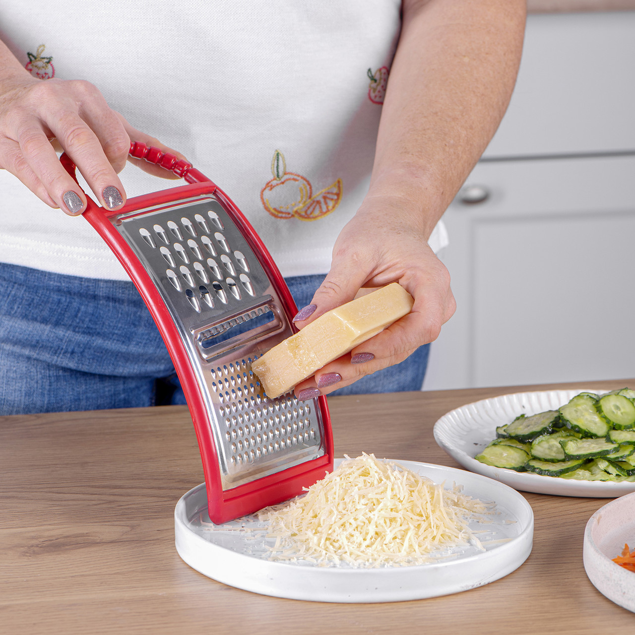 Тертка шатківниця слайсер 3 в 1 для овочів та фруктів з нержавіючої сталі з ручкою та пластиковим обідком
