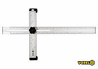 Кутник алюмінієвий регулювальний VOREL : 600 х 320 мм, з розмітками кутів 30-75° [6/12]