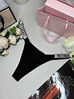 Чорні трусики стрінги зі стразами Вікторія Сикрет Сексуальна жіноча спідня білизна very sexy
