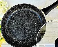 Сковорода с крышкой 22 см темный гранит UNIQUE Антипригарная сковорода Гранитная сковорода