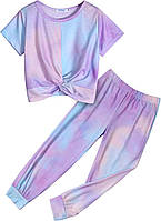 8-9 Years Tie Dye Set Blue Комплекты одежды для девочек Arshiner Tie Dye Twist Front Tops Спортивные штан