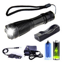 Ручний акумуляторний ліхтар BL-1837-T6, 1x18650, зарядка 220V та 12V, з фокусуванням, з ремінцем