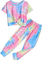 10-11 Years Tie Dye Set Orange Комплекты одежды для девочек Arshiner Tie Dye Twist Front Tops Спортивные