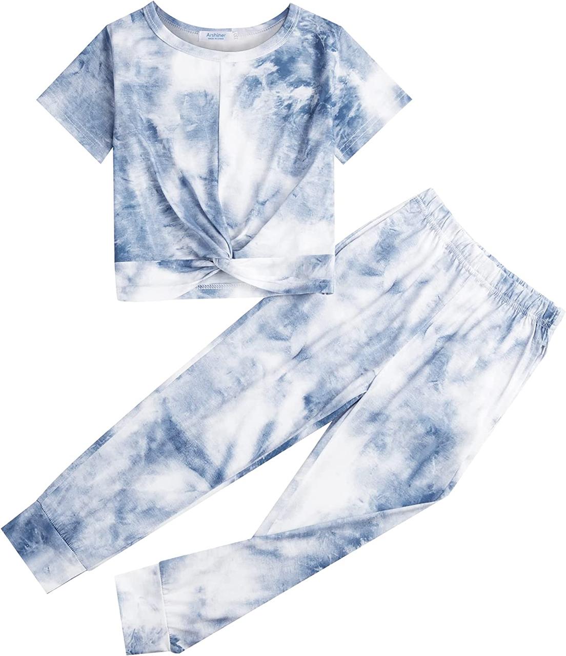 8-9 Years Dusty Blue Комплекти одягу для дівчат Arshiner Tie Dye Twist Front Топи Спортивні штани Одяг Сп
