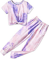 10-11 Years Sky Blue Комплекты одежды для девочек Arshiner Tie Dye Twist Front Tops Спортивные штаны Наря