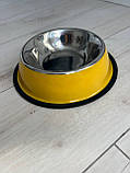 Миска для собак на гумовій основі металева 22 см Жовта, фото 2