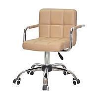 Кресло с подлокотниками Arno CH-Office бежевое на колесах с регулировкой высоты на хромированной базе, кожзам