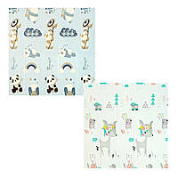 Дитячий розвиваючий двосторонній складний термокилимок ігровий Щаслива панда та Лама та компанія 200х180x1 см з сумкою (8967)