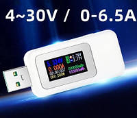 USB-тестер Цифровой вольтметр постоянного тока Амперметр до 6.5А White