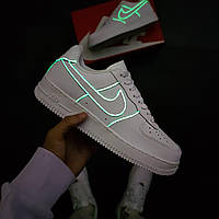 Мужские / женские кроссовки Nike Air Force 1 Low Lumen White фосфорный контур белые кожаные найк аир форс 1 07