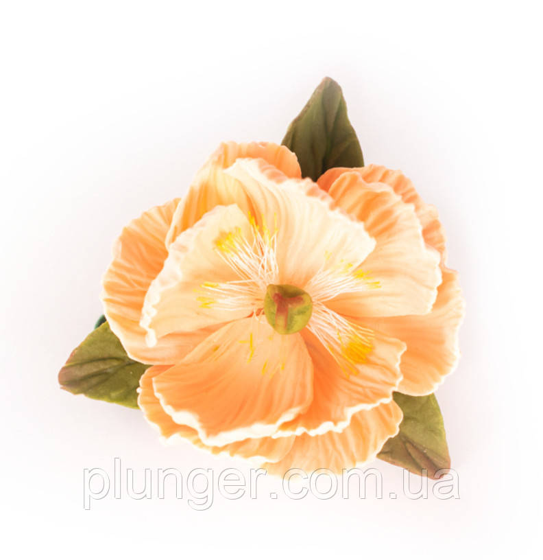 Цукрова прикраса для кондитерських виробів Піон з листочком Ванільний, фото 1