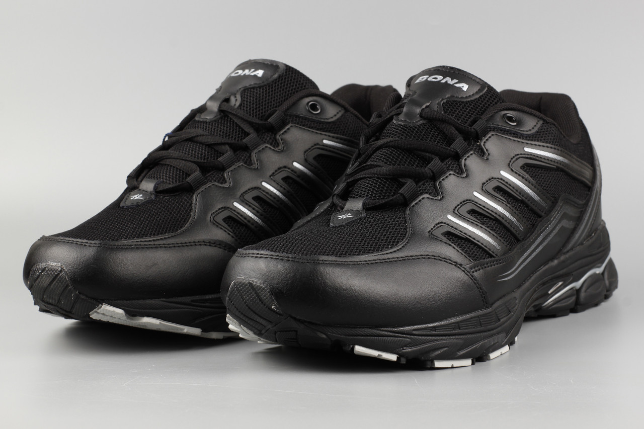 Кросівки чоловічі чорні Bona 915C-4 Бона сітка велетні батали Розміри 47 48