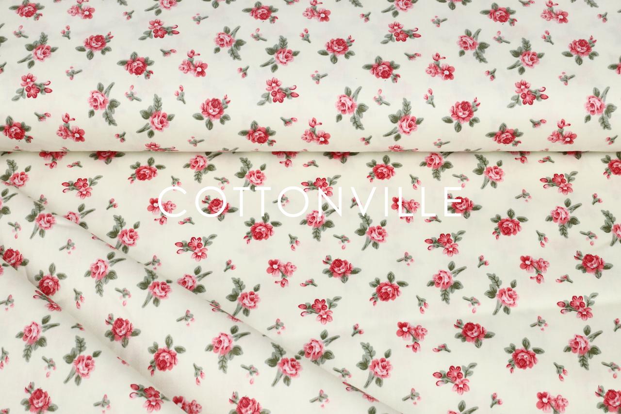 Сатин-твіл Дрібні трояндочки на молочному, фото 1