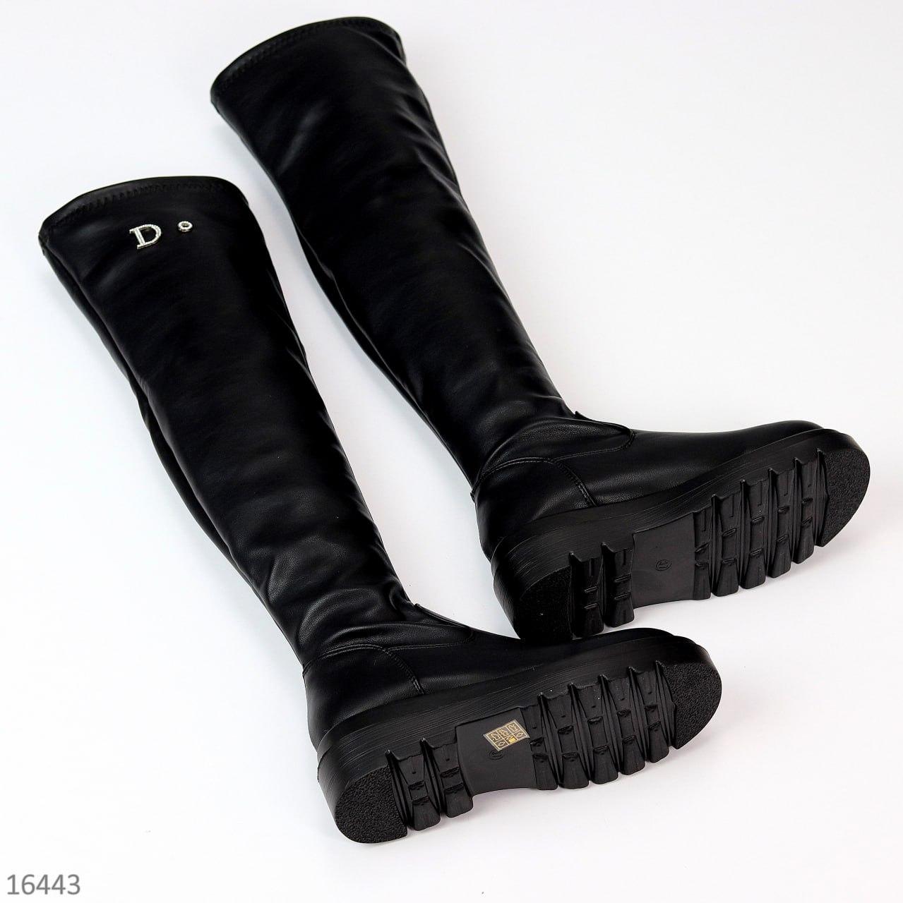 Черные кожаные высокие сапоги, модные весенние ботфорты, стильные женские удлиненные сапоги - фото 9 - id-p1763693955