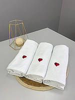 Акция! Комплект махровых полотенец с вышивкой "Сердце" 3 шт 50х90, белый, Узбекистан