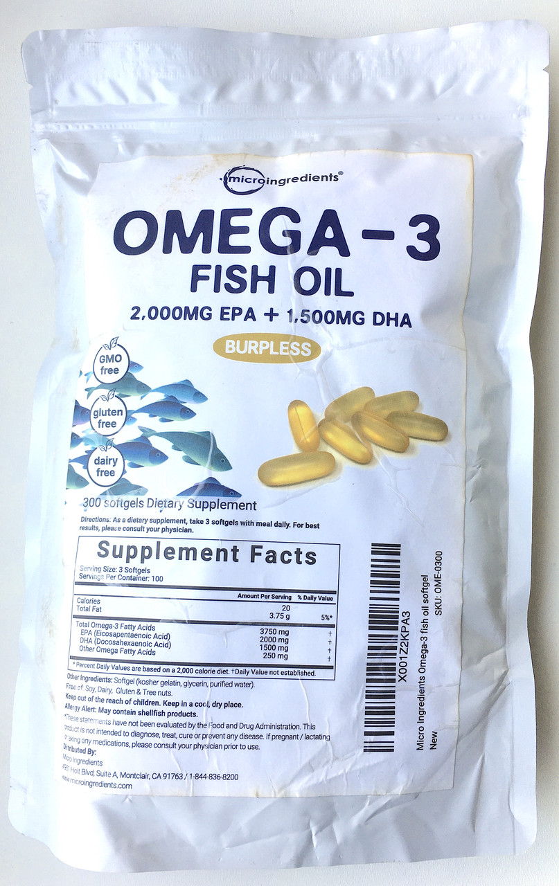 Риб'ячий жир Microingredients Omega-3 Fish Oil 2000 mg EPA+1500 mg DHA 300 капсул