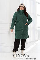 Демисезонная модная куртка классического фасона зеленого цвета, больших размеров от 46 до 68