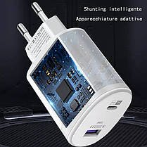Зарядний мережевий пристрій + кабель для смтфонів, з Type-C PD 20 W + USB Qc 3.0 портами, швидке заряджання!!, фото 5