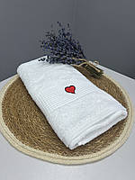 Акция! Махровое полотенце с вышивкой "Сердце" 50х90, белый, Узбекистан