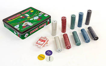 Покерний набір в металевій коробці-500 фішок IG-3006 (з номіналом,2кол.карт,полотно)