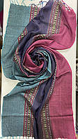 Шарф палантин трёхцветный с орнаментом для женщин бирюзовый с малиновым