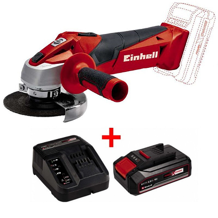 Кутова шліфмашина Einhell TE-AG 18/115 Li Solo : + акум Li-ion 18 В + зарядка, 8500 об/хв, діаметр диску: 115 мм, фото 1