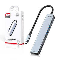 Переходник USB Хаб XO HUB008 7-in1 Type-C to USB+HDMI+SD+microSD PD 100W - для Macbook