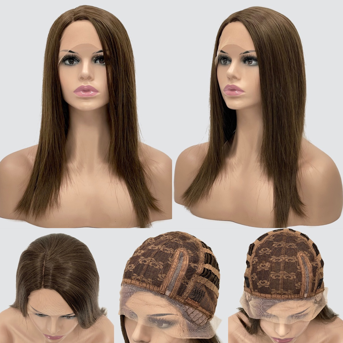 Перука каре без гривки Lyryca Lace на сітці, термоволосся, колір темно-русявий