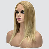 Перука каре без гривки Lyryca Lace на сітці, термоволосся, колір блондин з освітленими кінцями, фото 3