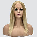 Перука каре без гривки Lyryca Lace на сітці, термоволосся, колір блондин з освітленими кінцями, фото 2