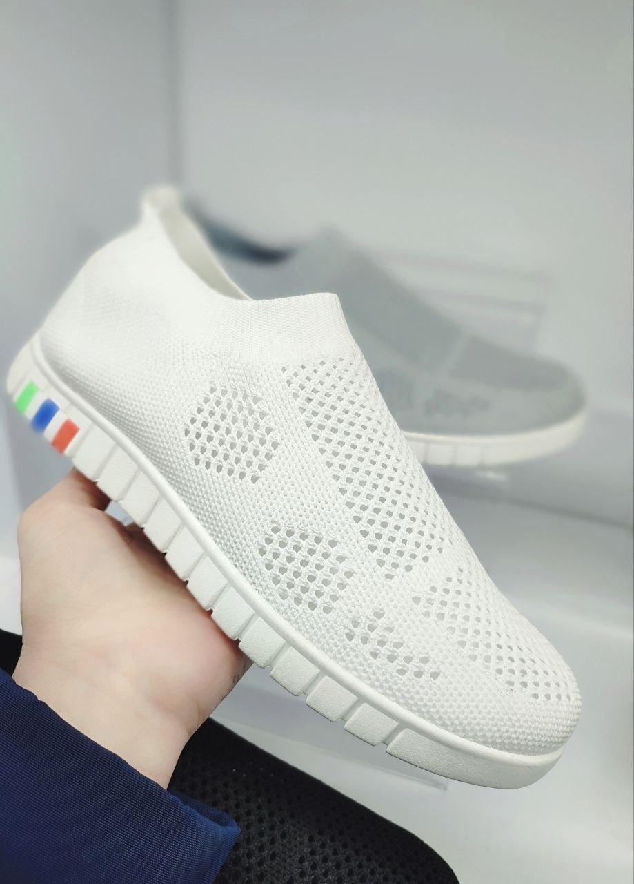 Мокасини сліпони БІЛІ текстиль повітропроникні літні жіночі кеди кросівки унісекс