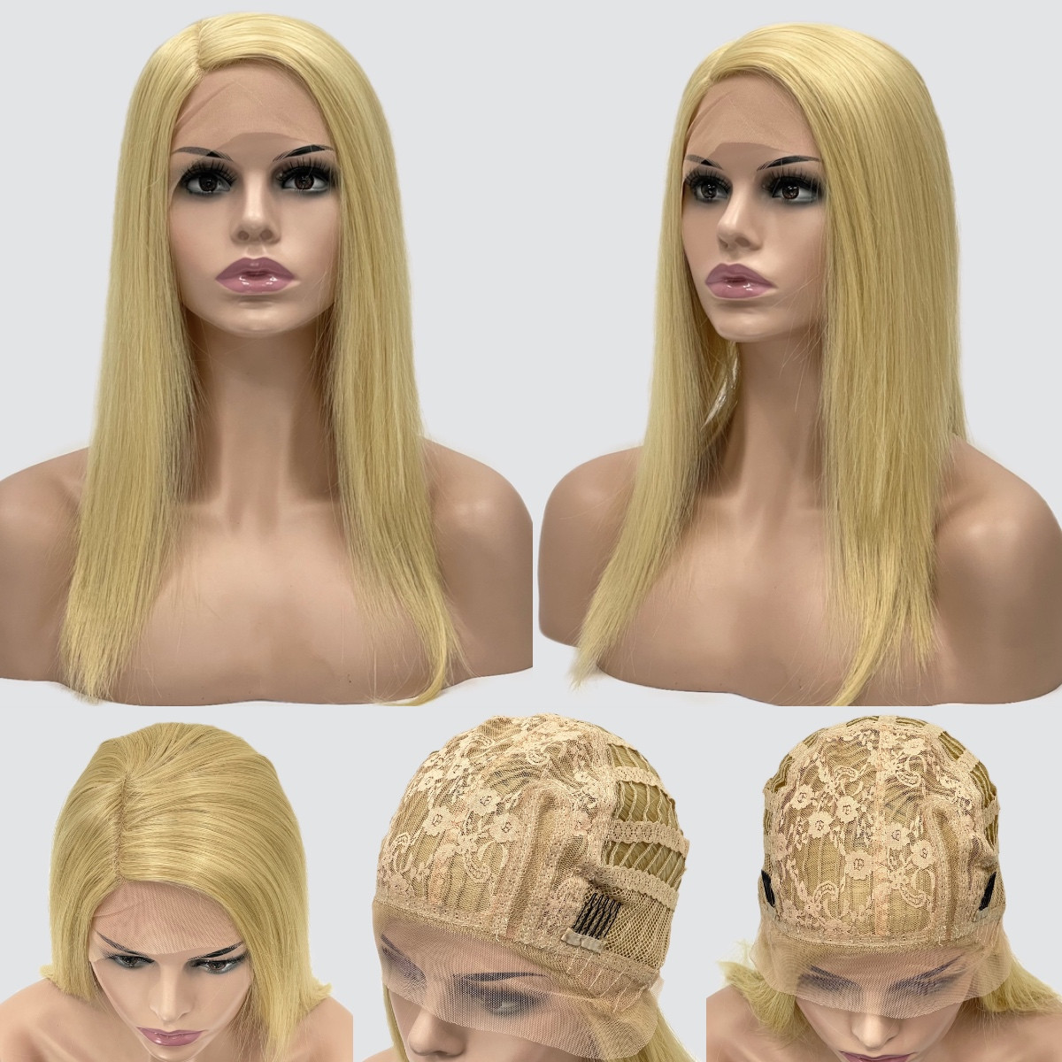 Перука каре без гривки Lyryca Lace на сітці, термоволосся, колір блондин із пшеничним відтінком