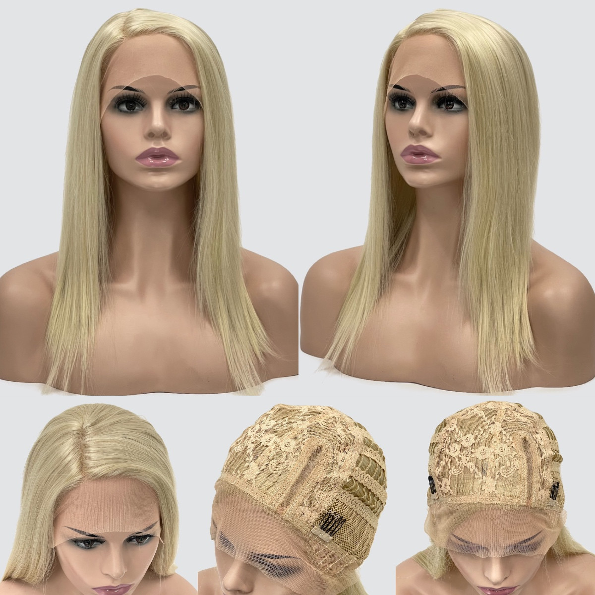 Перука каре без гривки Lyryca Lace на сітці, термоволосся, колір блондин із холодним відтінком