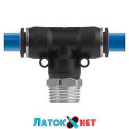 З'єднання цангове T-подібне для поліуретанових та ін. шлангів 12х12 мм 1/2 нар. Різьба PT-2364 Intertool, фото 2