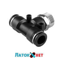 З'єднання цангове T-подібне для поліуретанових та ін. шлангів 12х12 мм 1/2 нар. Різьба PT-2364 Intertool, фото 4