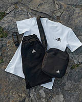 Комплект футболка белая Adidas + Шорты + Барсетка