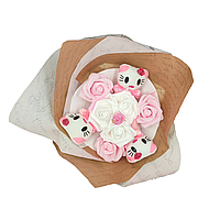 Букет из игрушек Котики 3 с розами розовый Крафт 5190IT