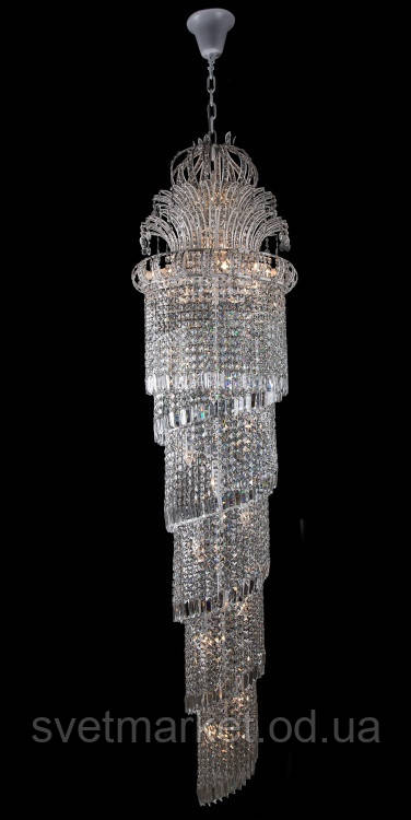 Кришталева каскадна люстра L201/600*2650/28 (WH+SILVER)(A+B)
