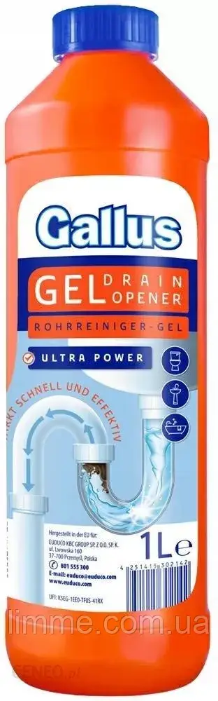 Засіб для очищення труб Gallus Rohreiniger Gel 1L