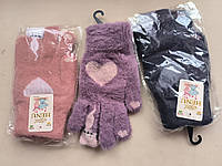 Дитячі рукавички однотонні на мікрофлісі Кішка дівчинка