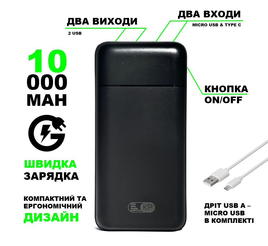 Powerbank 10000 Портативні зарядні пристрої павербанк зовнішні акумулятори для КПК Портативні зарядки