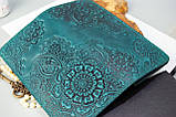 Жіночий гаманець з натуральної шкіри в бірюзовому кольорі з тисненням "Квітковий Сад" Жіночі портмоне, фото 2