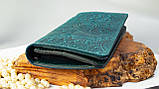 Жіночий гаманець з натуральної шкіри в бірюзовому кольорі з тисненням "Квітковий Сад" Жіночі портмоне, фото 7