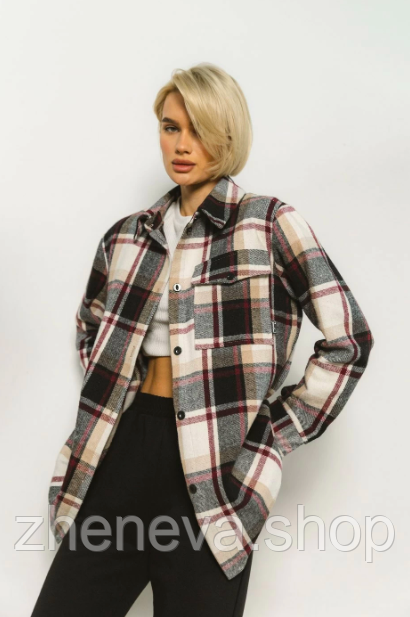 Сорочка кашемірова стильна жіноча в карту, чорна з відкладним коміром розміри S-M і L-XL, фото 1