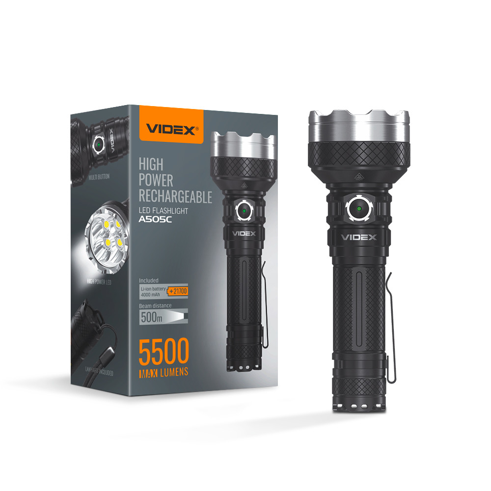 Портативний світлодіодний акумуляторний ліхтарик Videx A505C 5500Lm 5000K IP68 VLF-A505C