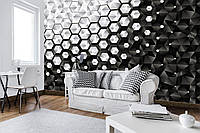 Фото шпалери абстракції на стіну 254x184 см 3D Чорно-білі шестикутники (10684P4)+клей